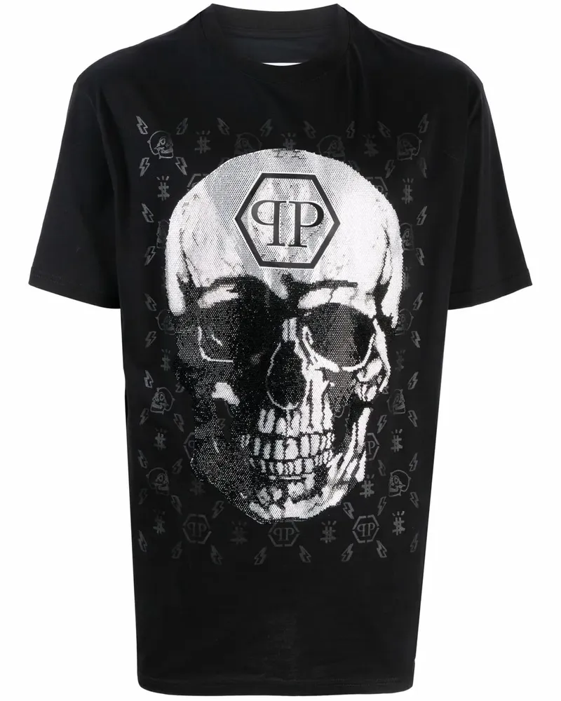 Philipp Plein T-Shirt mit verziertem Totenkopf - Schwarz Schwarz