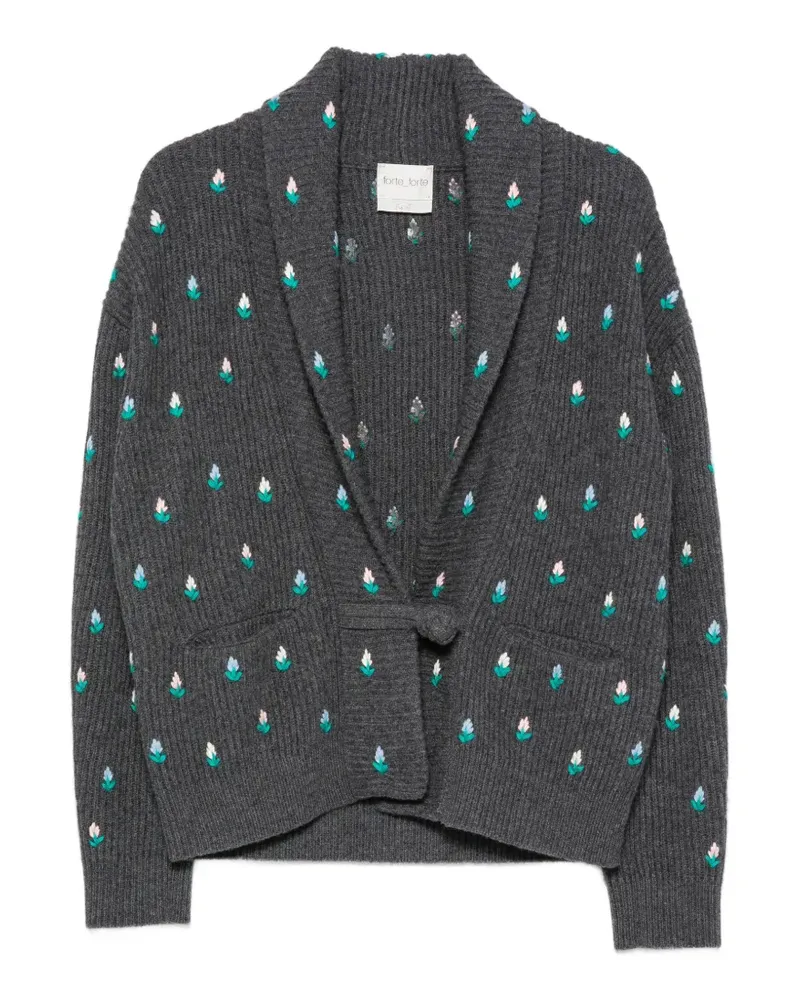 forte_forte Cardigan mit Blumenstickerei - Grau Grau