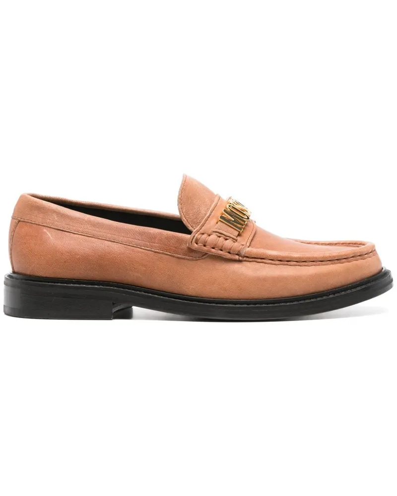 Moschino Loafer aus Wildleder mit Logo-Schild Nude