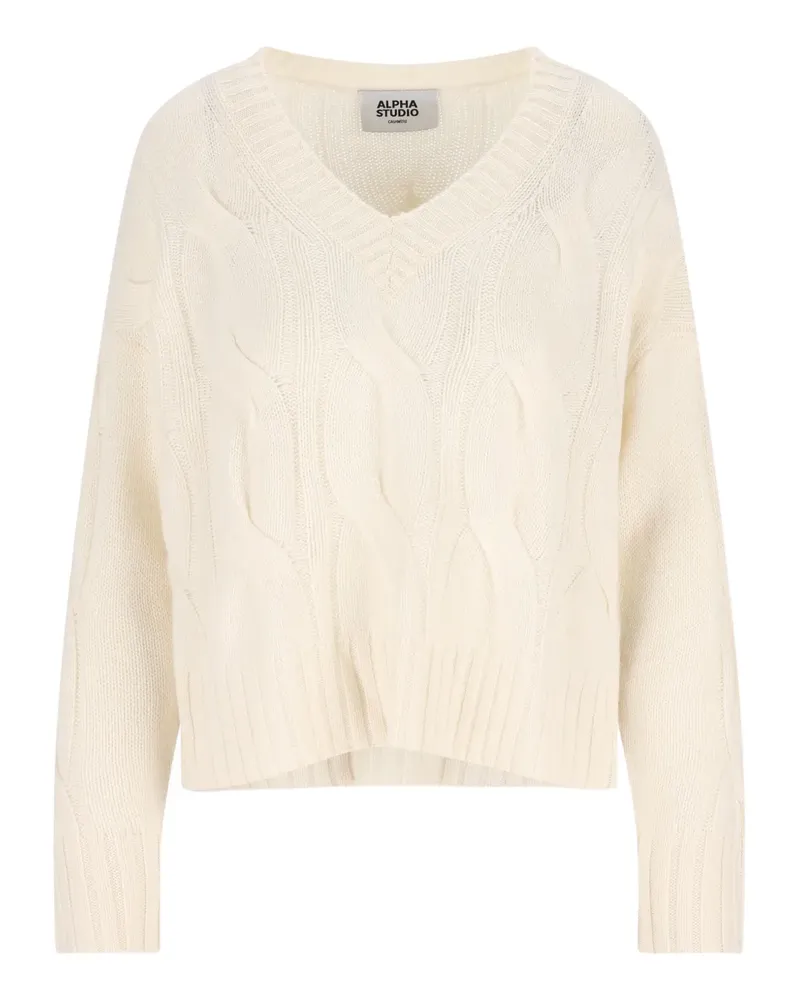 Alpha Studio Pullover mit Zopfmuster - Weiß Weiß