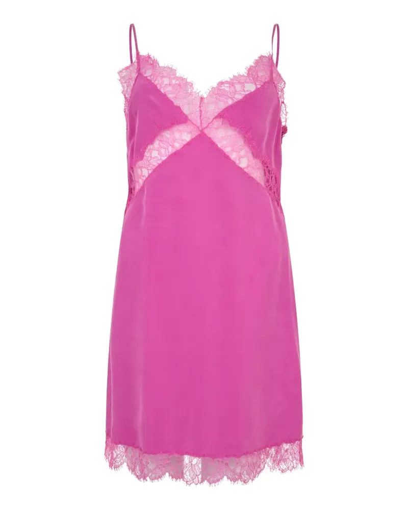 Alberta Ferretti lace-trim silk mini dress - Rosa Rosa