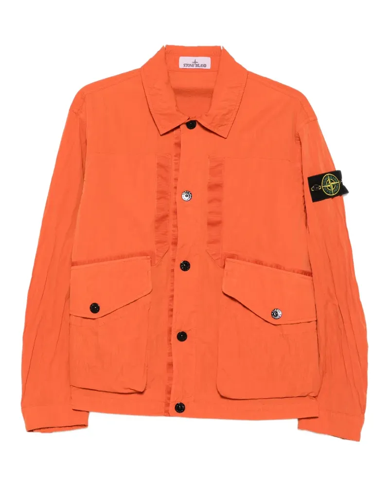 Stone Island logo-patch shirt jacket - Orange Orange