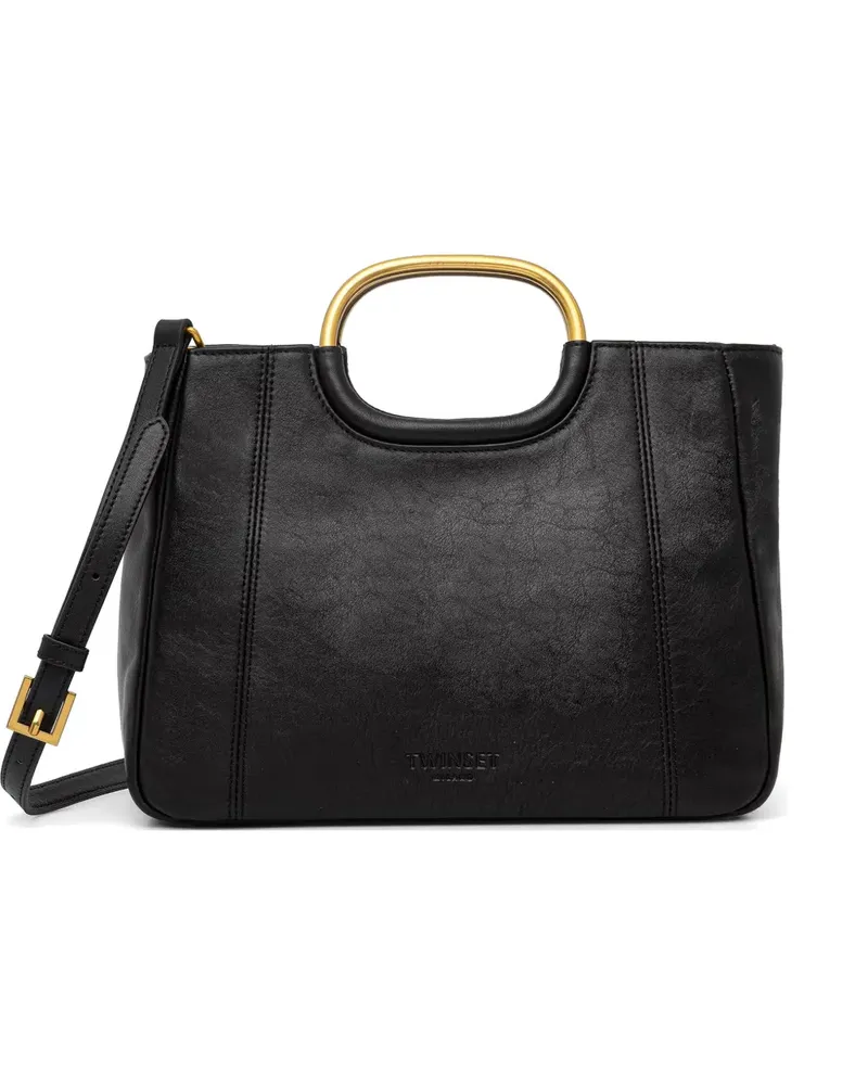 Twin-Set Tote Bag mit Metallhenkel - Schwarz Schwarz