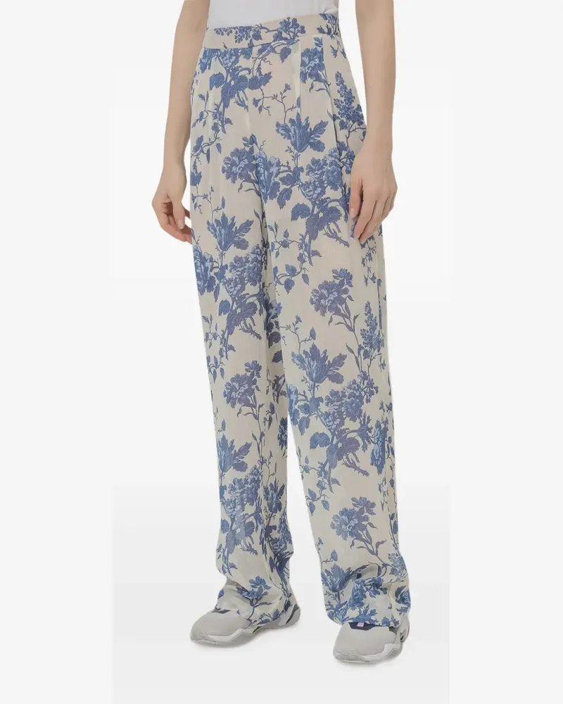 Semicouture Hose mit Blumen-Print - Blau Blau