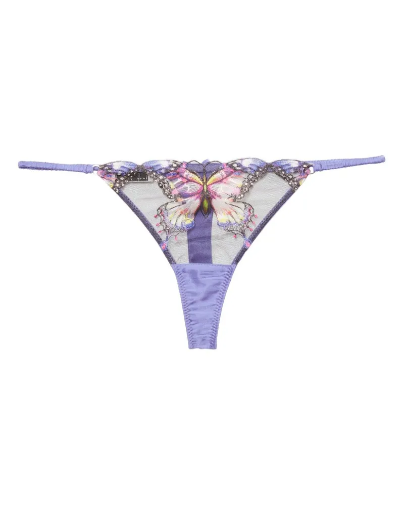 Fleur Du Mal Tanga mit Schmetterlingsstickerei - Violett Violett