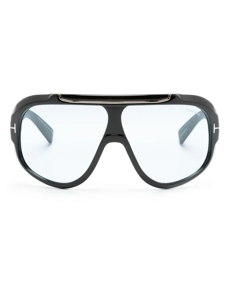 Tom Ford Shield-Sonnenbrille mit Logo-Schild - Schwarz Schwarz