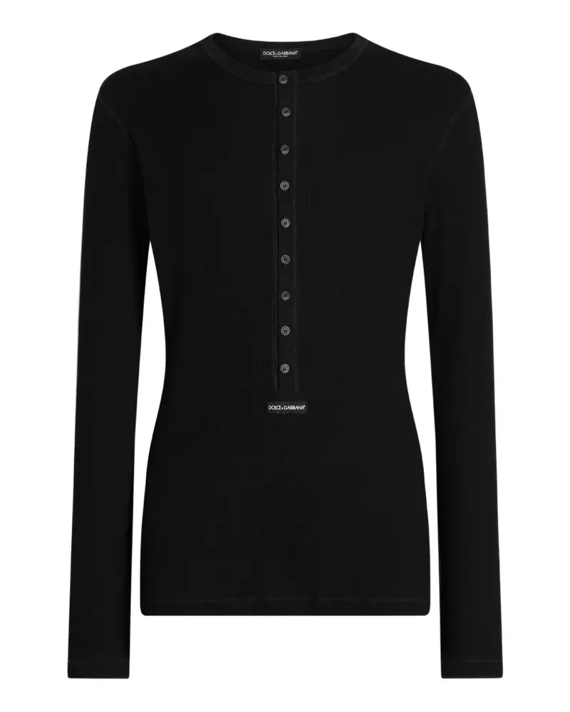 Dolce & Gabbana Geripptes Serafino T-Shirt - Schwarz Schwarz