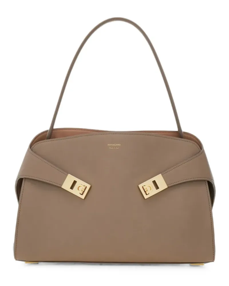 Ferragamo medium Hug Soft Gancini-buckle handbag - Nude Nude