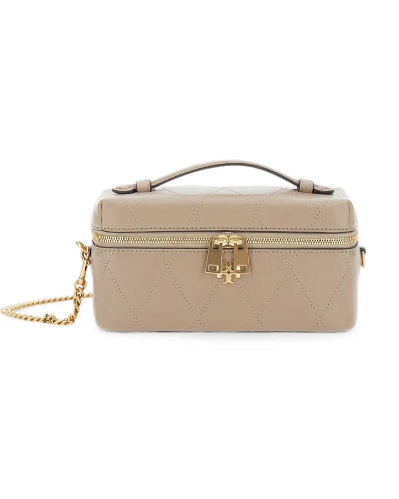Tory Burch mini Charlie quilted leather tote bag - Nude Nude