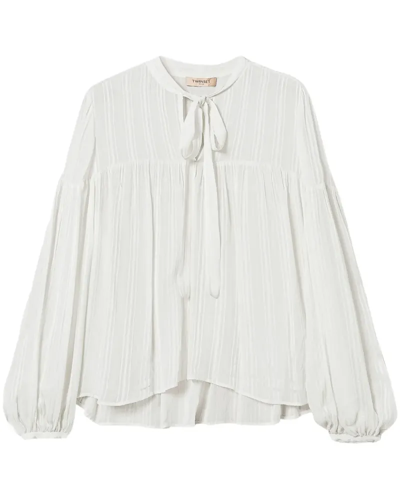 Twin-Set Gestreifte Bluse aus Jacquard - Weiß Weiß