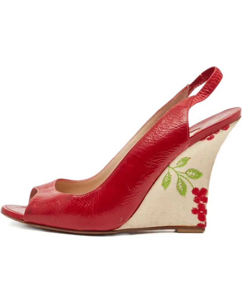 Manolo Blahnik Wedge-Sandalen mit Blumen - Rot Rot