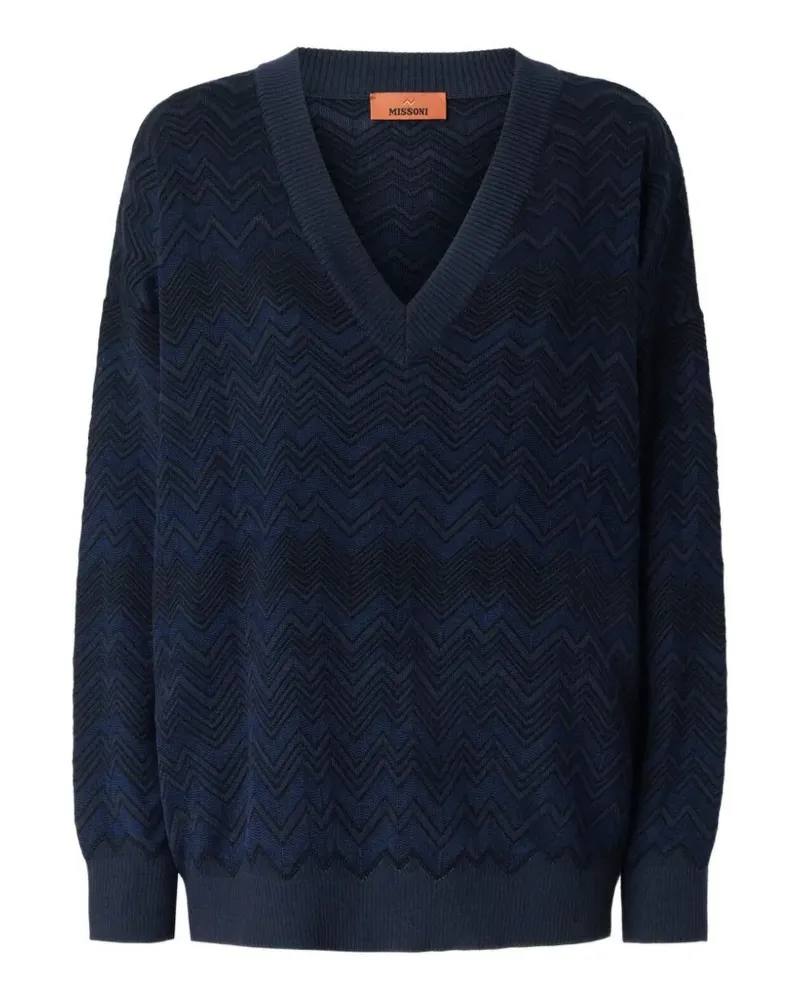Missoni zig zag viscose and wool V-neck sweater - Blau Blau