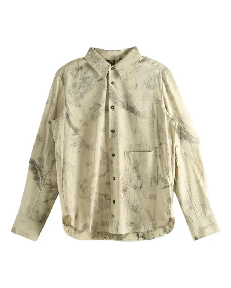 Ziggy Chen abstract-print cotton shirt - Nude Nude