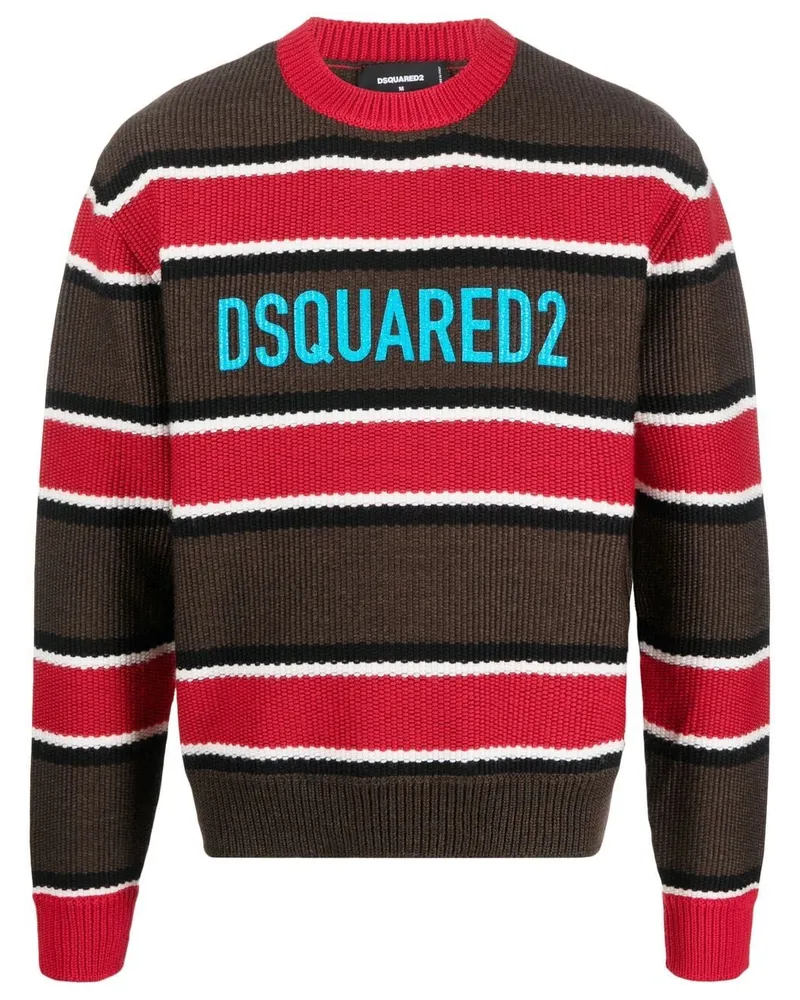Dsquared2 Gestreifter Pullover mit Logo - Braun Braun