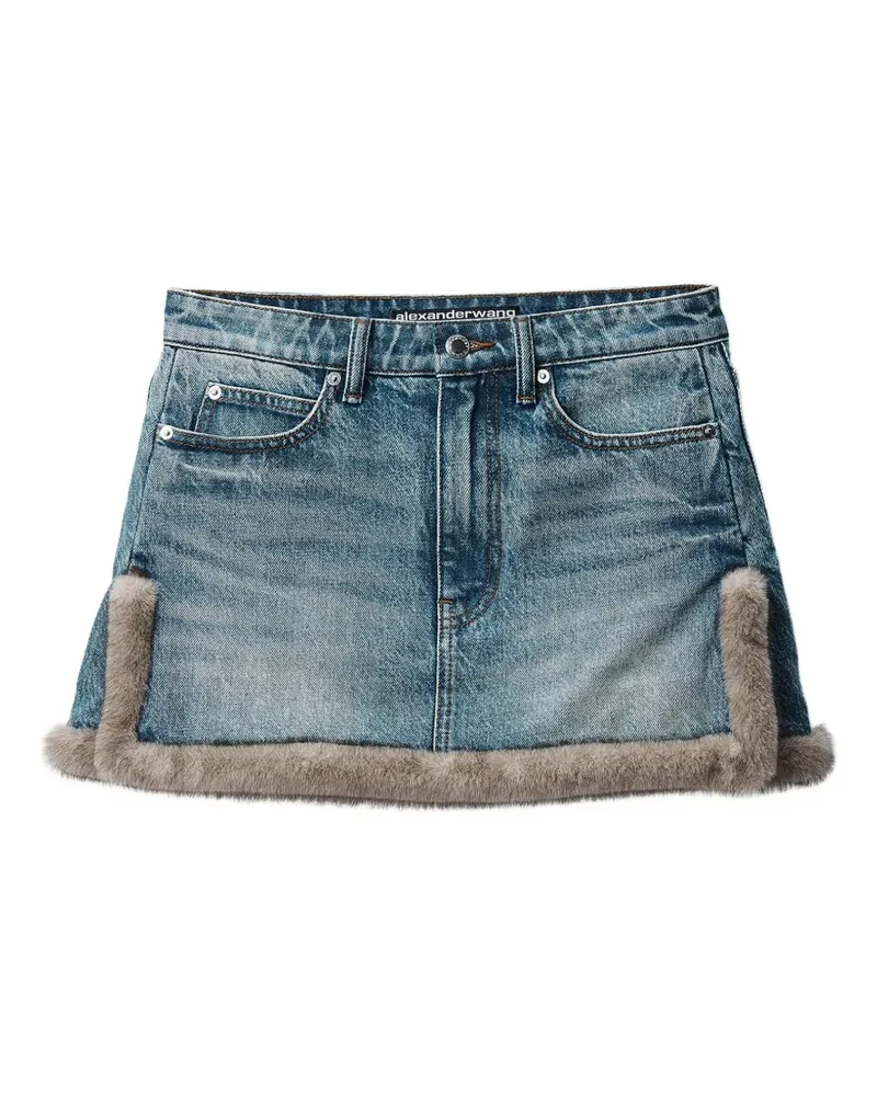 Alexander Wang Minirock aus Denim mit Nerzbesatz - Blau Blau