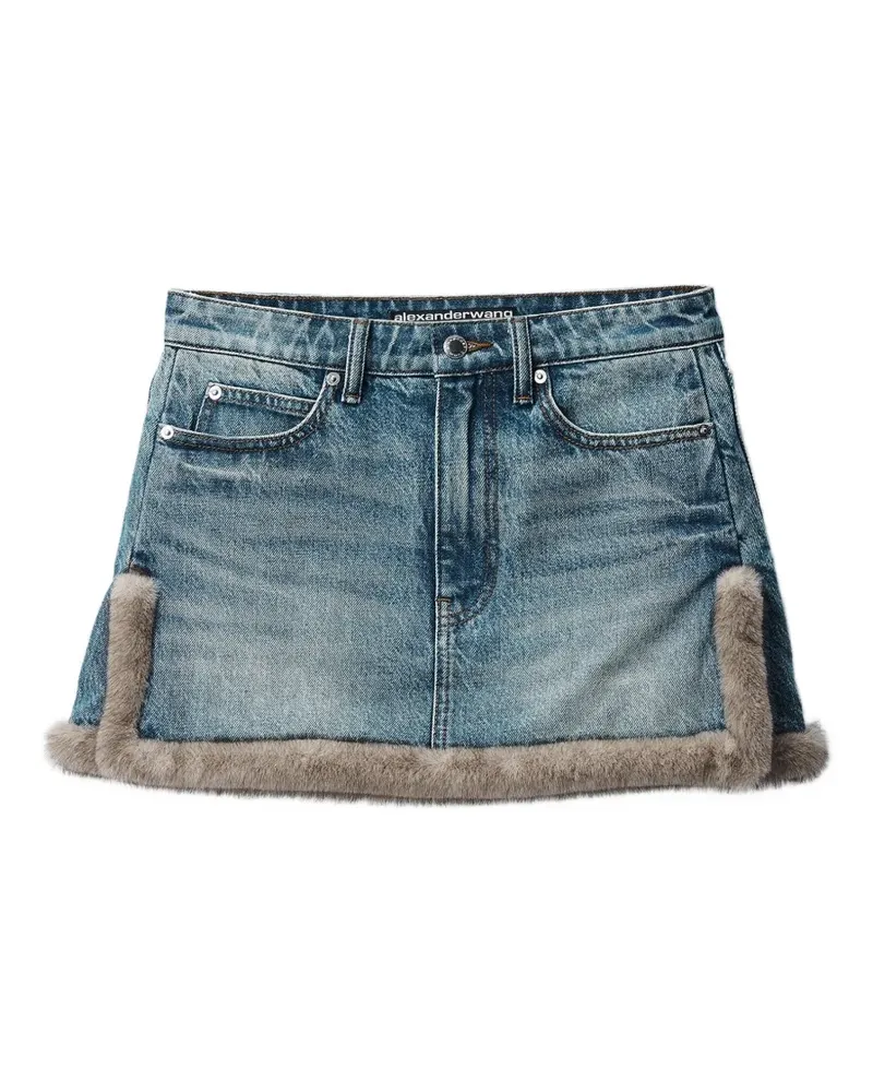 Alexander Wang Minirock aus Denim mit Nerzbesatz - Blau Blau