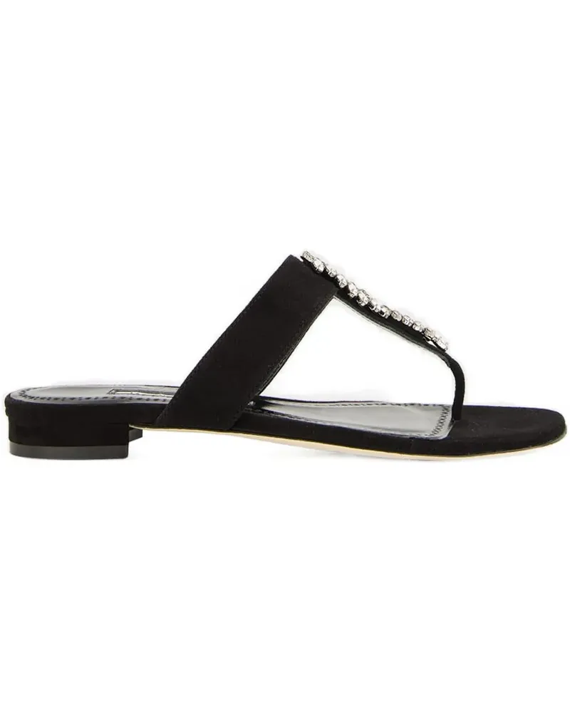 Manolo Blahnik Flache Sandalen mit Kristallen - Schwarz Schwarz