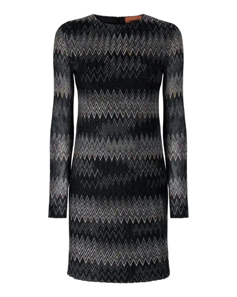 Missoni Langärmeliges Minikleid aus Viskose-Lamé mit Zickzackmuster - Schwarz Schwarz