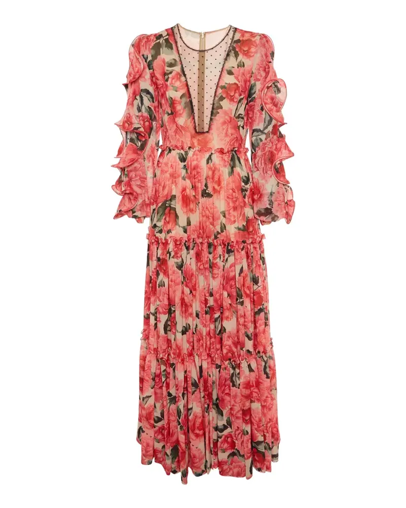 COSTARELLOS Maxikleid mit Blumen-Print - Rot Rot