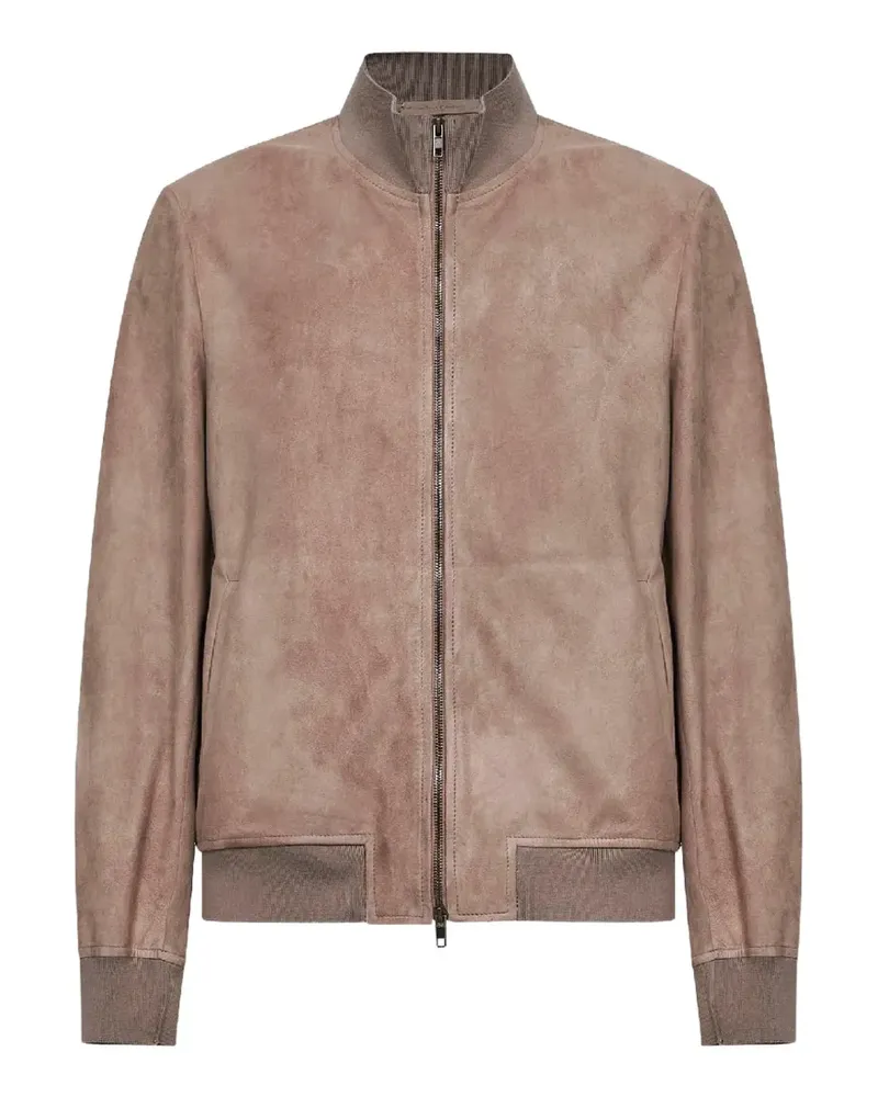 Salvatore Santoro ribbed-knit-collar leather jacket - Nude Nude