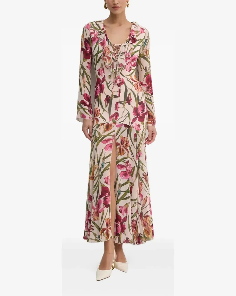 MARCIANO Los Angeles Gerüschtes Iris Maxikleid mit Blumen - Nude Nude