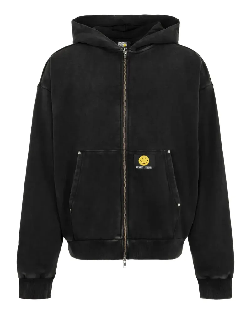 Market Smiley embroidered zip-up hoodie - Schwarz Schwarz