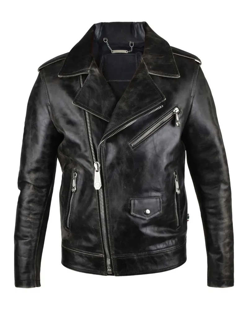 Philipp Plein leather biker jacket - Schwarz Schwarz