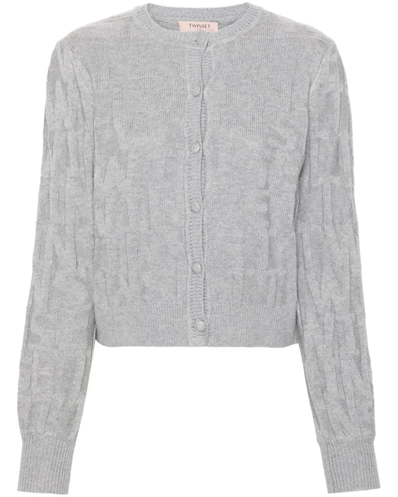 Twin-Set Cardigan mit Logo-Brosche - Grau Grau