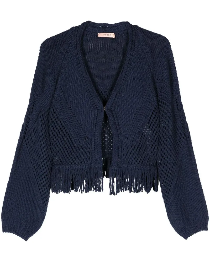 Twin-Set Cardigan mit Lochstrickmuster - Blau Blau