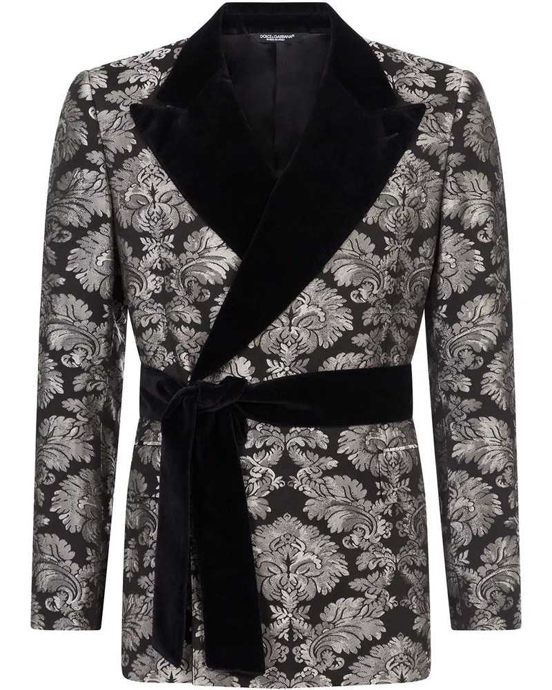 Dolce & Gabbana Jacquard-Sakko mit Gürtel - Schwarz Schwarz