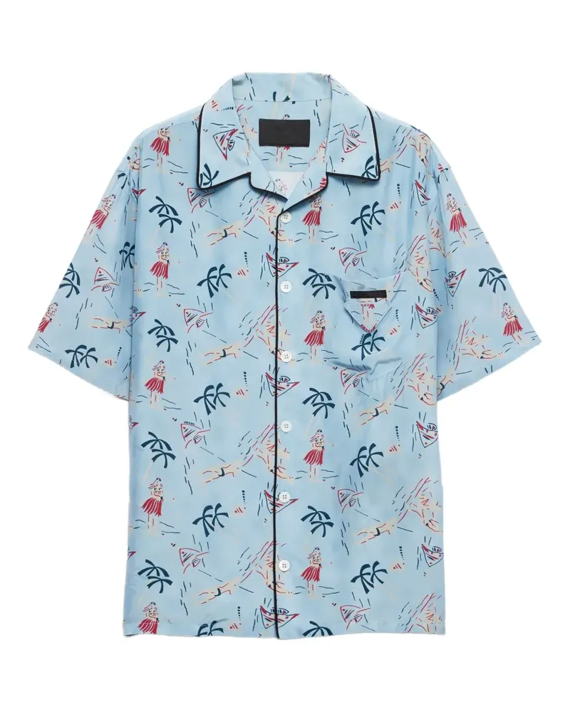 Prada Bowlinghemd mit grafischem Print - Blau Blau