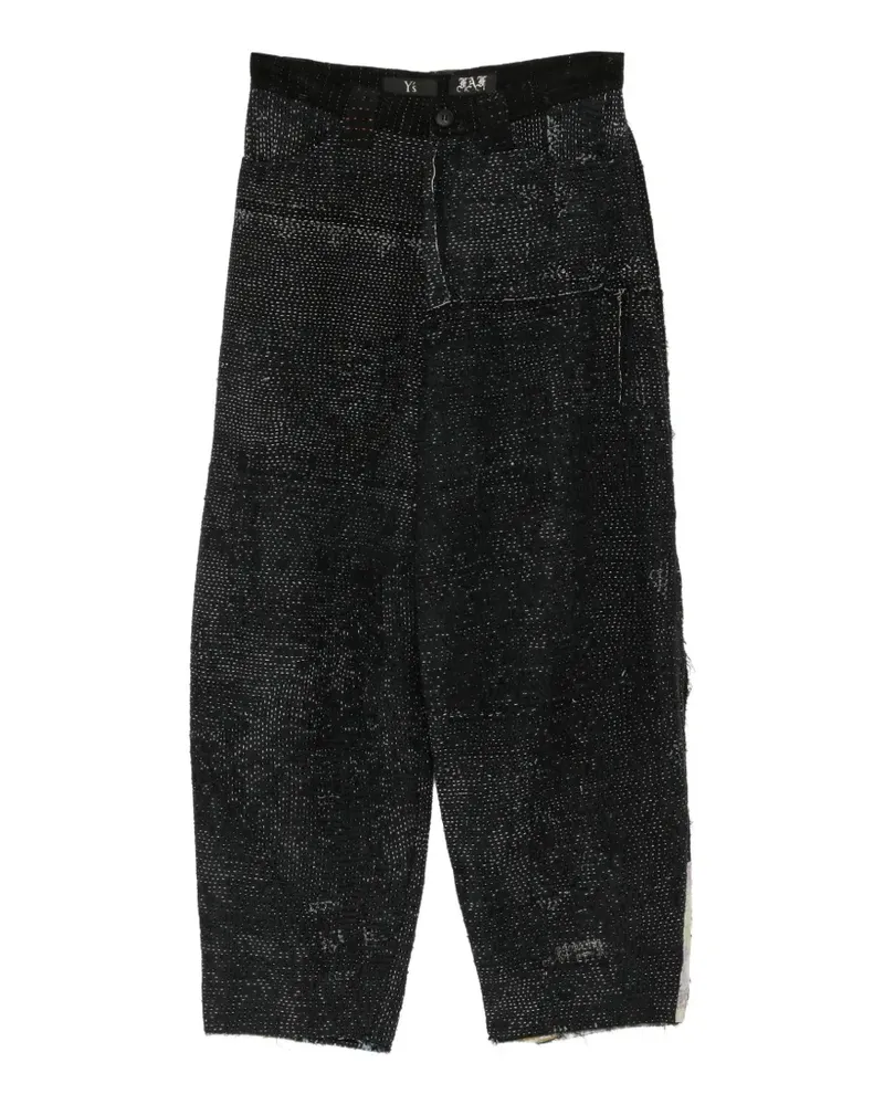 Yohji Yamamoto Ausgefranste Hose mit Sashiko-Stickerei - Schwarz Schwarz