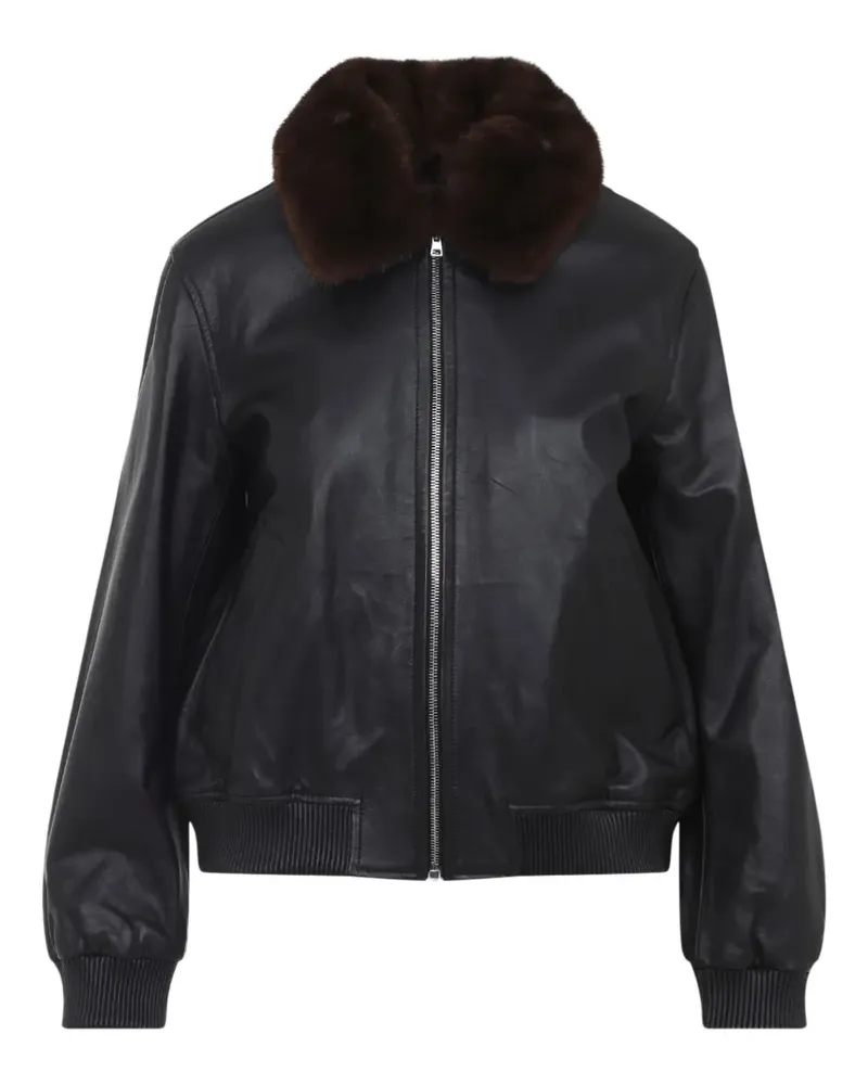 Yves Salomon Lederjacke mit Faux-Fur-Kragen - Schwarz Schwarz