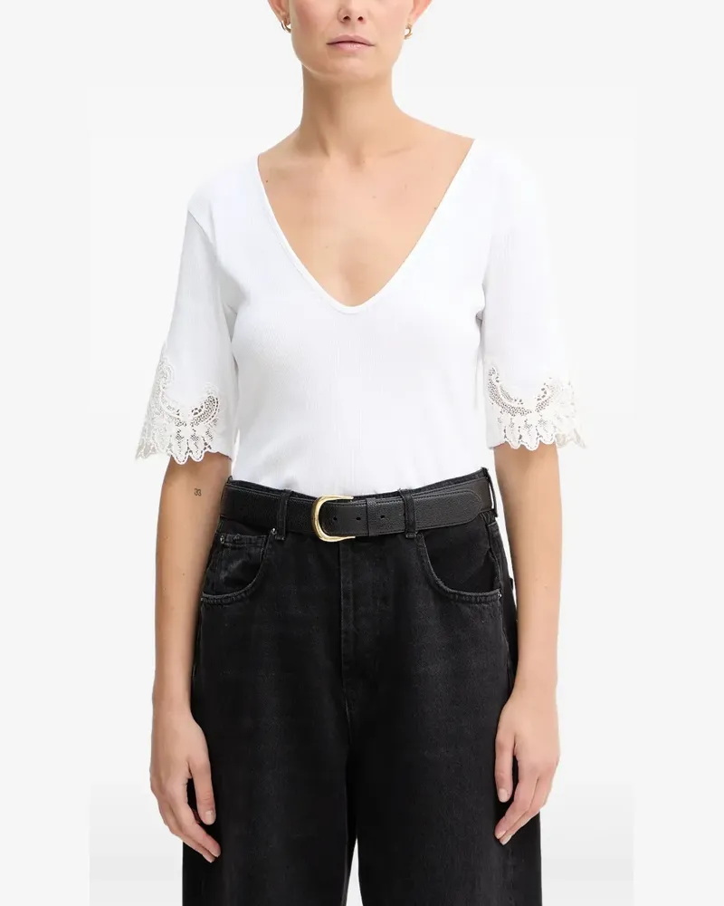Twin-Set V-neck lace-detail T-shirt - Weiß Weiß