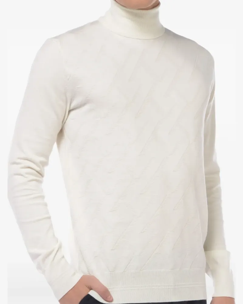 HOSIO Rollkragenpullover mit Zopfmuster - Weiß Weiß