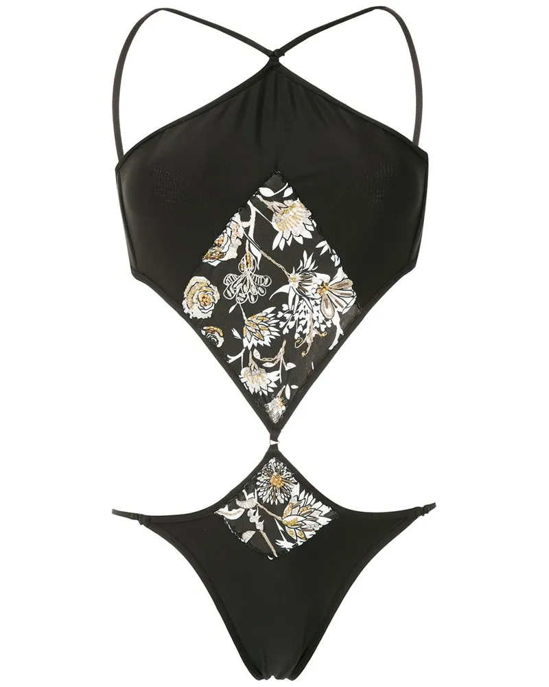 Amir Slama Badeanzug mit Blumen-Print - Schwarz Schwarz