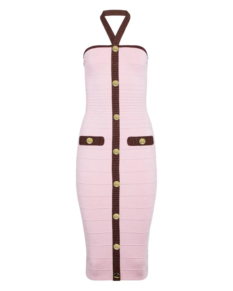 Retrofête Sloane Kleid mit Knopfdetail - Rosa Rosa