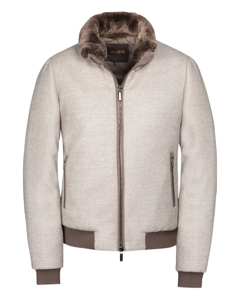MOORER Bellati-Lp fur collar zip-up jacket - Nude Nude