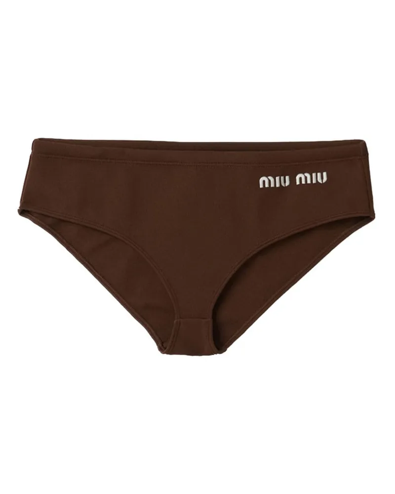 Miu Miu Bikinihöschen mit Logo-Print - Braun Braun