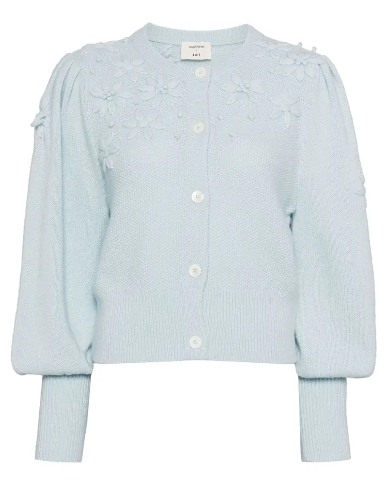 onefifteen Cardigan mit Blumenstickerei - Blau Blau