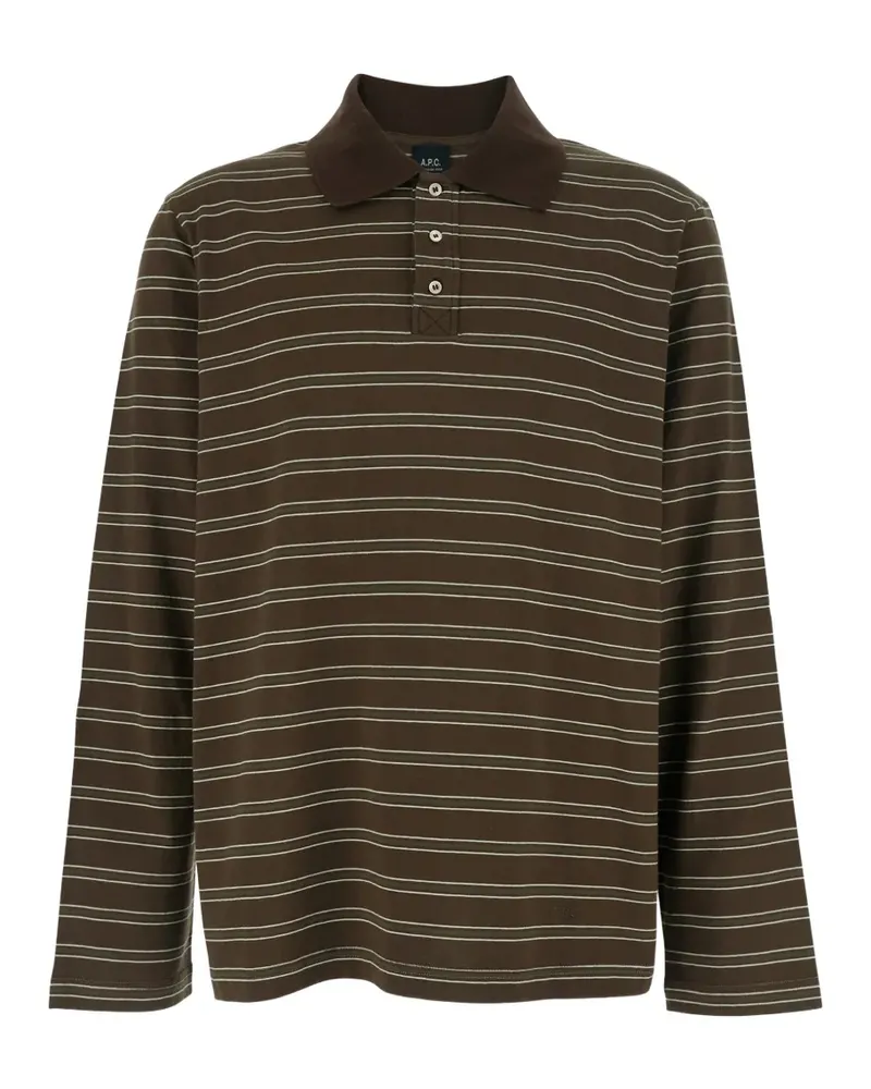 A.P.C. striped long-sleeve polo shirt - Braun Braun