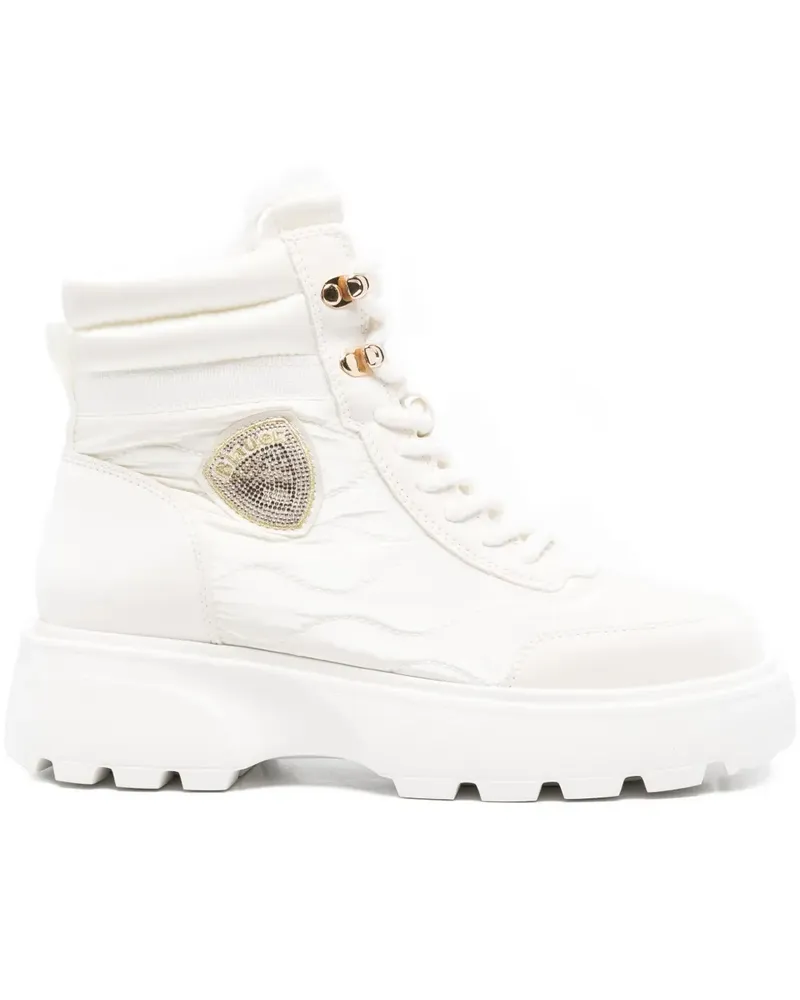 Blauer Sheafrling-Stiefel mit Plateau - Weiß Weiß