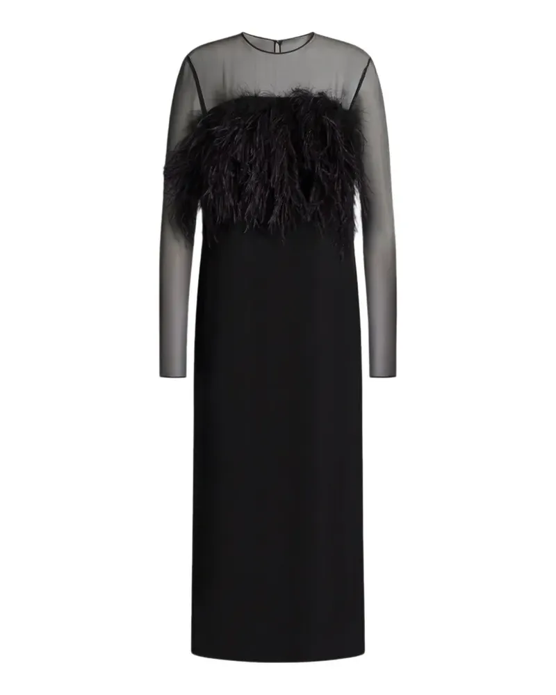 Alberta Ferretti Satinkleid mit Federn - Schwarz Schwarz