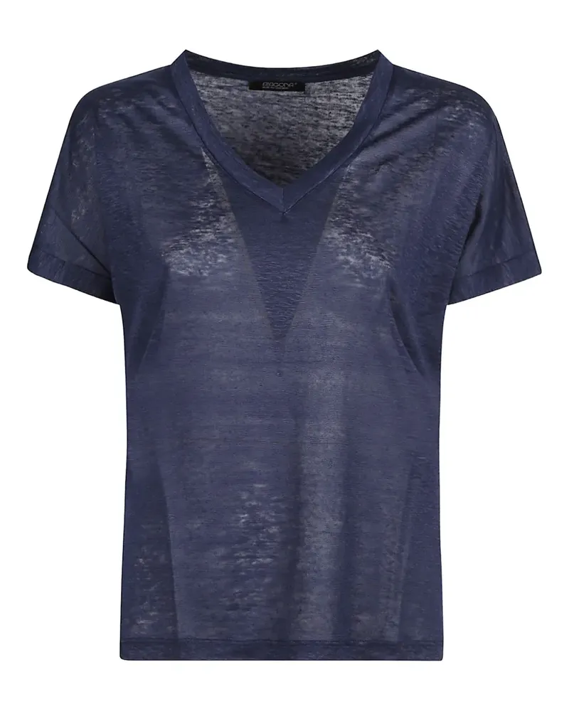 ARAGONA V-neck linen T-shirt - Blau Blau