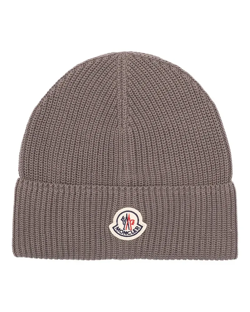 Moncler ribbed logo-patch beanie hat - Grau Grau