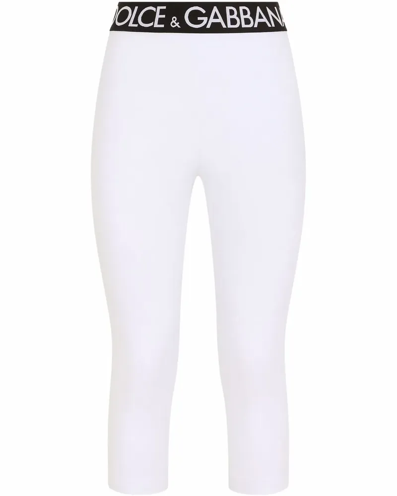 Dolce & Gabbana Cropped-Leggings mit Logo-Bund - Weiß Weiß