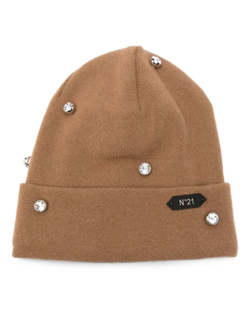 N° 21 crystal-embellished beanie hat - Braun Braun