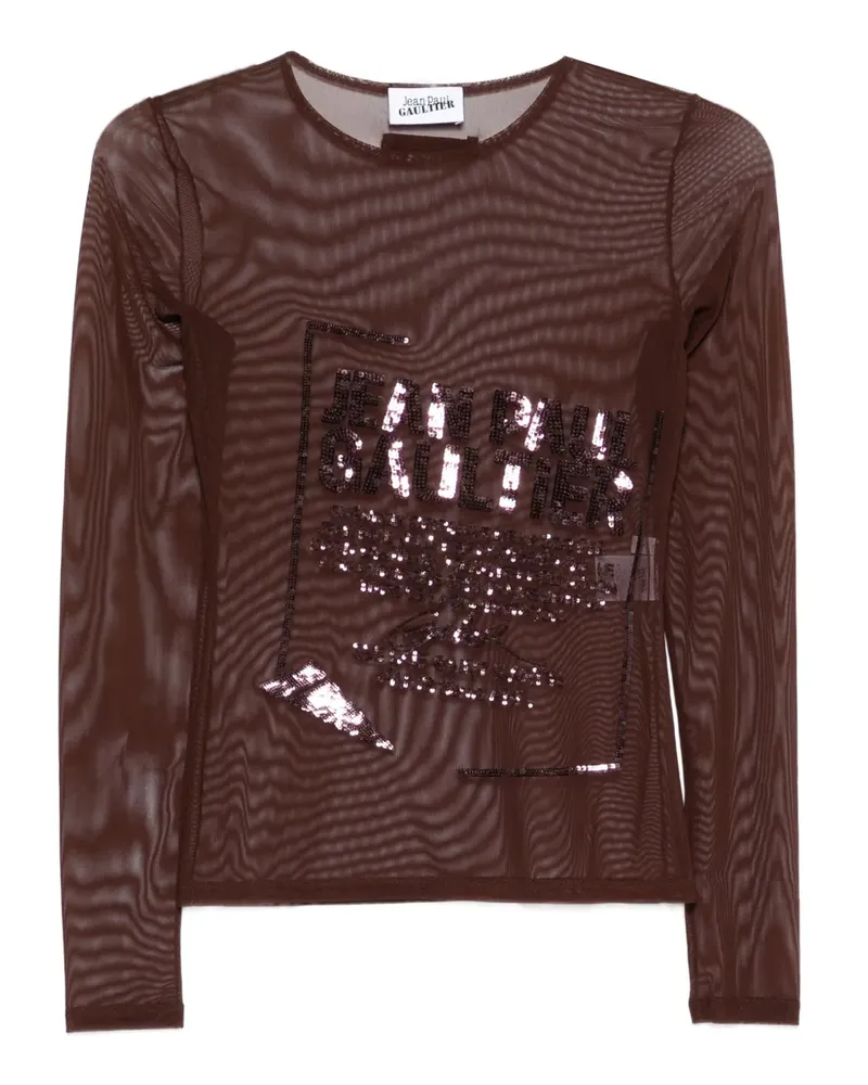 Jean Paul Gaultier Mesh-Top mit Pailletten - Braun Braun