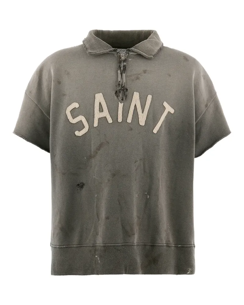 SAINT MXXXXXX distressed half-zip polo shirt - Grau Grau