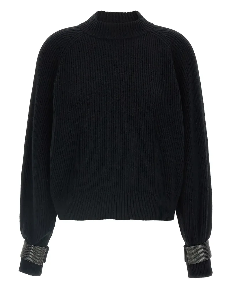 Brunello Cucinelli Gerippter Pullover mit Monili-Bündchen - Schwarz Schwarz